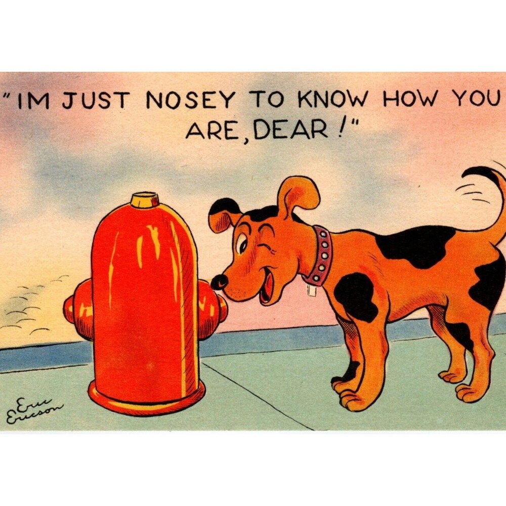 Dog Fire Plug Postcard Eric Ericson I'm Just Nosey Linen Unused Humor Comical